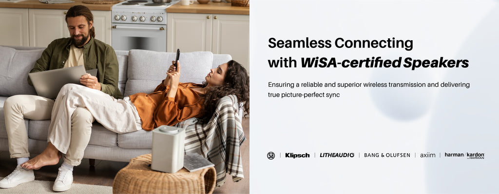 the wireless home audio transmitter can work with a range of wisa-certified speakers